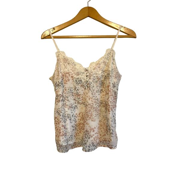 Abercrombie & Fitch lace trim animal print cami tank top chiffon cream y2k Small - Picture 1 of 8